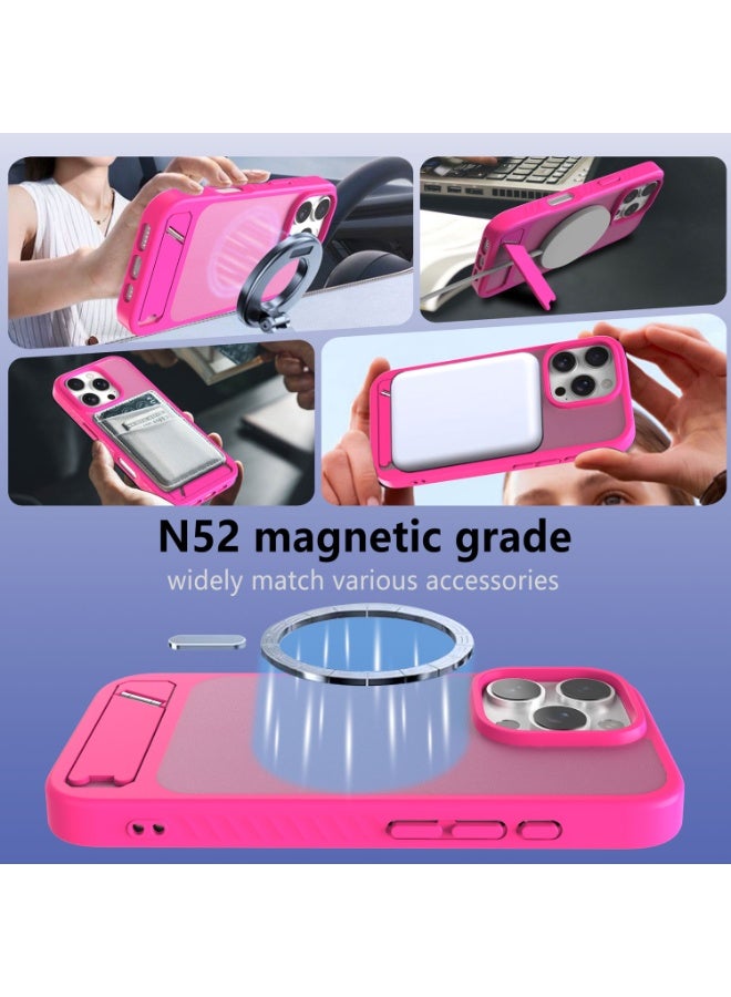 Astralxipher Strong Shockproof iPhone 16 Pro Max Phone Case - Frosted Pink Semi-Transparent Back Cover | Hidden Stand (Horizontal/Vertical) + Non-Slip Grip | (Rose Pink) - Image 3