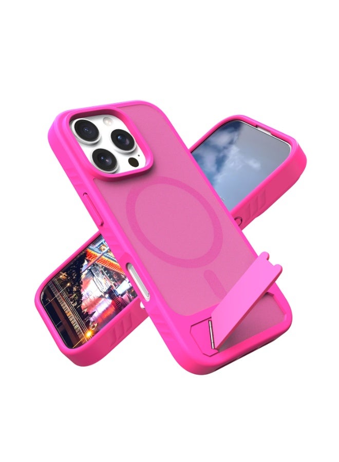 Astralxipher Strong Shockproof iPhone 16 Pro Max Phone Case - Frosted Pink Semi-Transparent Back Cover | Hidden Stand (Horizontal/Vertical) + Non-Slip Grip | (Rose Pink) - Image 1