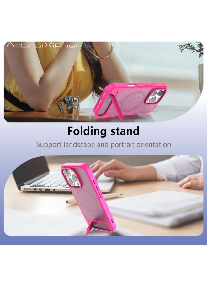 Astralxipher Strong Shockproof iPhone 16 Pro Max Phone Case - Frosted Pink Semi-Transparent Back Cover | Hidden Stand (Horizontal/Vertical) + Non-Slip Grip | (Rose Pink) - Image 2