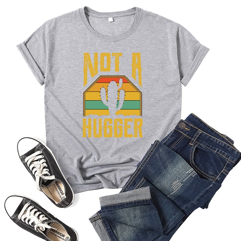 Wholesale foreign trade cross-border not hugger Not A Hugger printed short sleeve T-shirt European and American womens jacket Grey