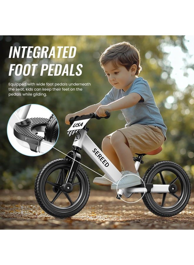 SEREED Toddler Balance Bike 2 Year Old, No Pedal Kids Bicycle Toys for 2-5 Years Old, Tool-Free Adjustment, Customize Plate with Stickers, Gift for 2-3 Boys Girls (White) - Image 2