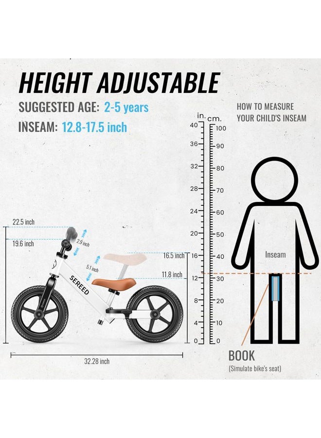 SEREED Toddler Balance Bike 2 Year Old, No Pedal Kids Bicycle Toys for 2-5 Years Old, Tool-Free Adjustment, Customize Plate with Stickers, Gift for 2-3 Boys Girls (White) - Image 3