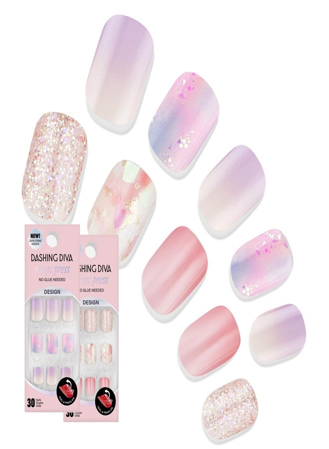DASHING DIVA مجموعة أظافر داشينغ ديفا ماجيك بريس - مجموعة الأحلام بالألوان الباستيلية - أظافر قصيرة مربعة قابلة للضغط - شغف وردي وسلام داخلي - جل طويل الأمد - يدوم حتى 7 أيام - مجموعتان - Image 1