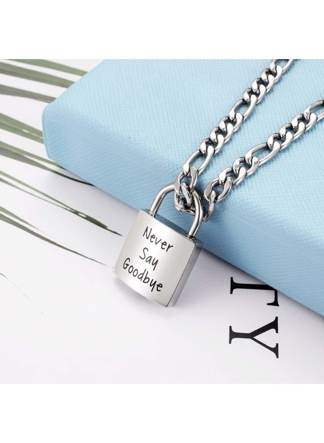 abooxiu Lock Urn Necklace for Ashes Stainless Steel Ashes Necklace Cremation Necklace for Human Ashes Memorial Ashes Holder - Never Say Goodbye silver - Image 3