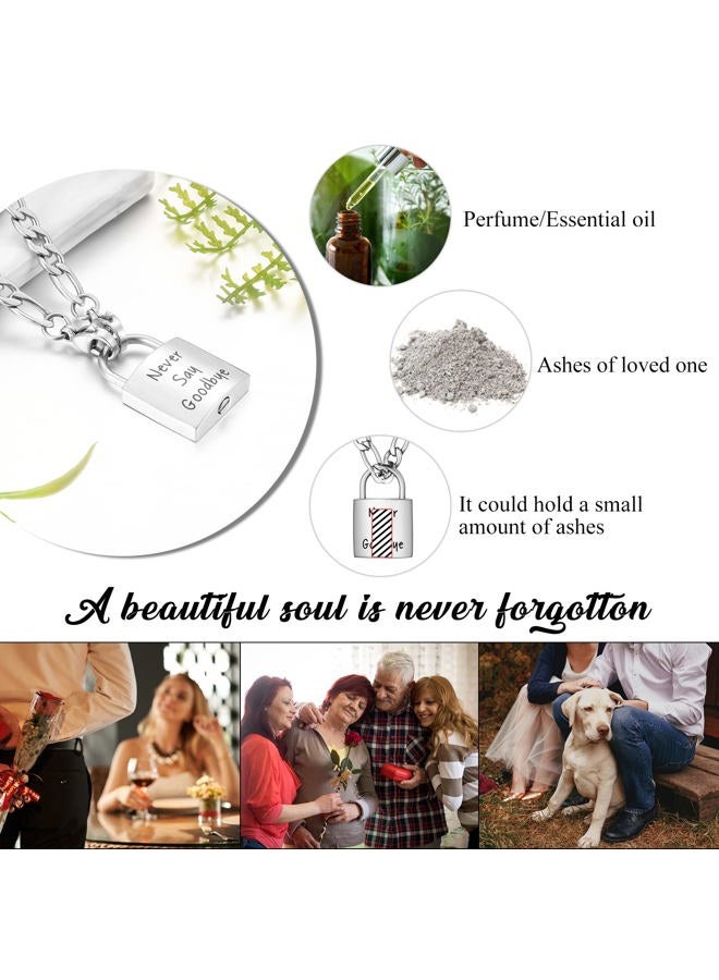 abooxiu Lock Urn Necklace for Ashes Stainless Steel Ashes Necklace Cremation Necklace for Human Ashes Memorial Ashes Holder - Never Say Goodbye silver - Image 5