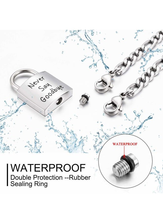 abooxiu Lock Urn Necklace for Ashes Stainless Steel Ashes Necklace Cremation Necklace for Human Ashes Memorial Ashes Holder - Never Say Goodbye silver - Image 4