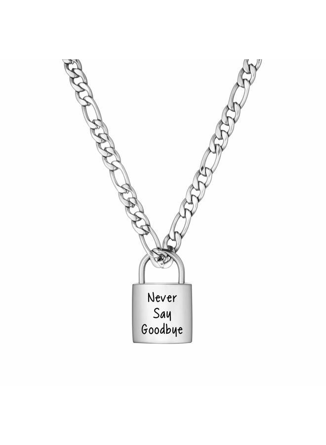 abooxiu Lock Urn Necklace for Ashes Stainless Steel Ashes Necklace Cremation Necklace for Human Ashes Memorial Ashes Holder - Never Say Goodbye silver - Image 1