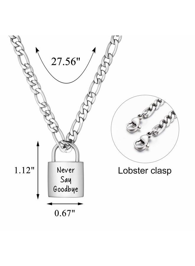 abooxiu Lock Urn Necklace for Ashes Stainless Steel Ashes Necklace Cremation Necklace for Human Ashes Memorial Ashes Holder - Never Say Goodbye silver - Image 2