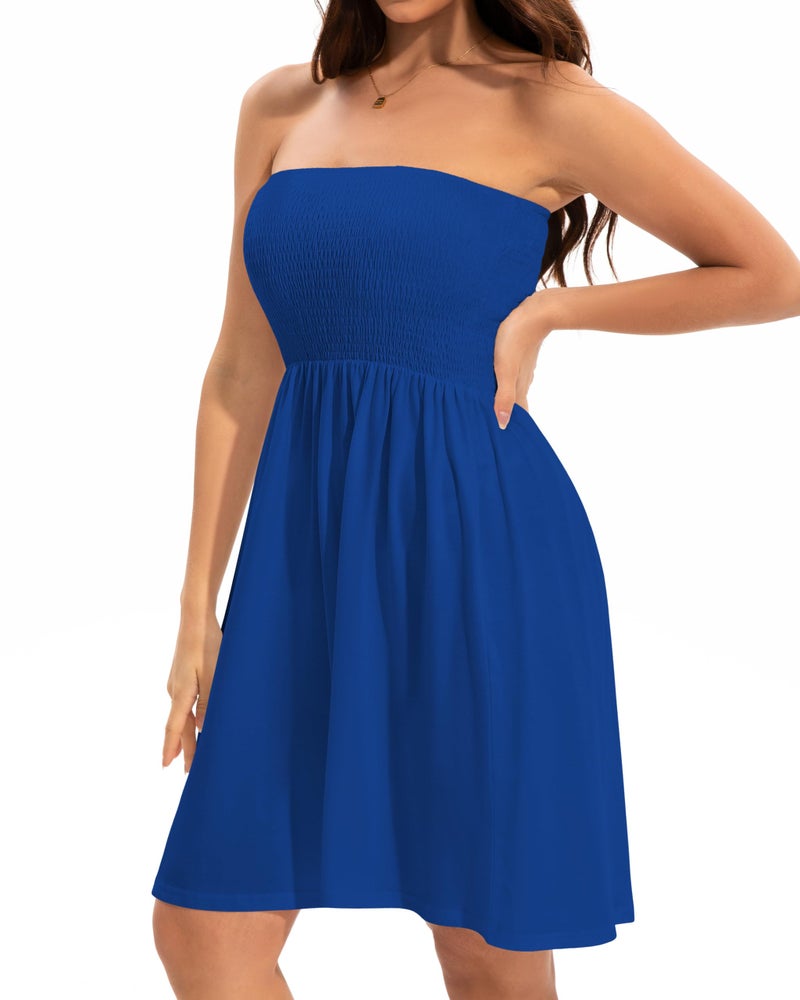 elescat Summer Dresses for Women Strapless Casual Beach Cover Ups Tube Top Sundress（Royal Blue, L - Image 5