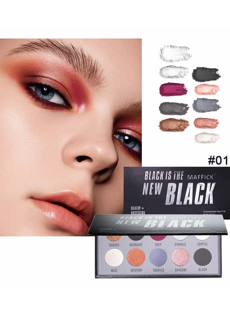 مافيك MAFFICK 10 لون الظل اللوحة - مكياج أسود دخاني مع ظلال اللؤلؤ البراقة لمظهر مشرق ودرامي - Image 1