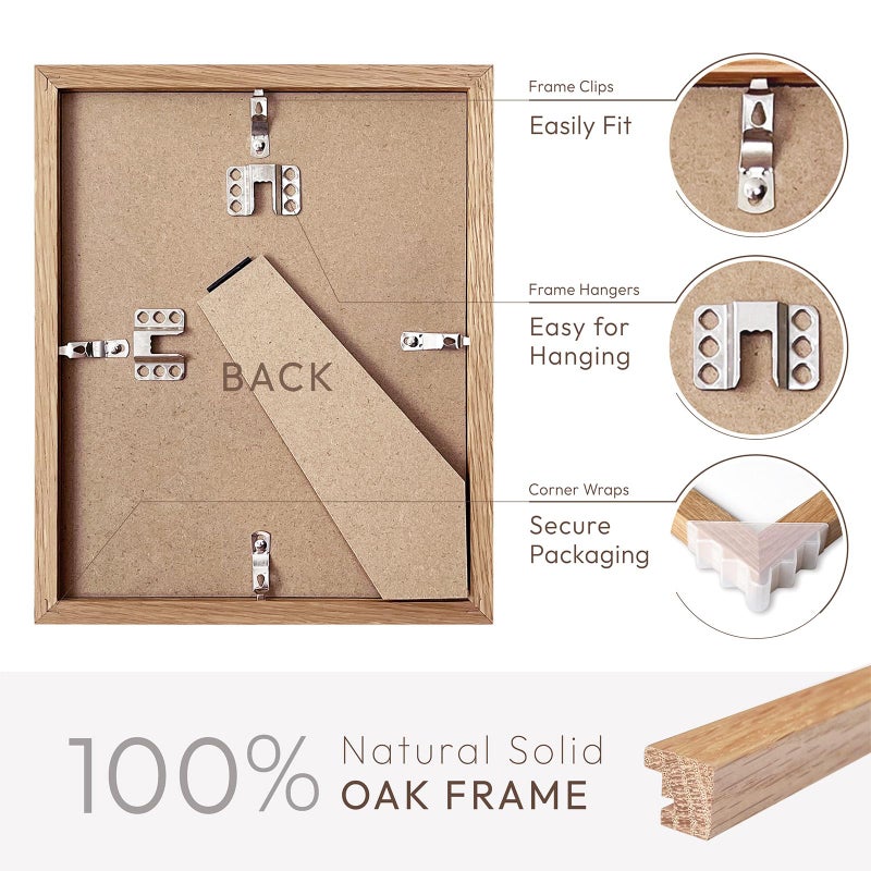 wallwisy 8.5x11 Picture Frame, Solid Oak Wood 8.5 by 11 Picture Frame with Mat to 6x8(Openning Size is 5.5x7.5), 11x8.5 Natural Oak Frames for Wall and Tabletop Display, Set of 1 - Image 4