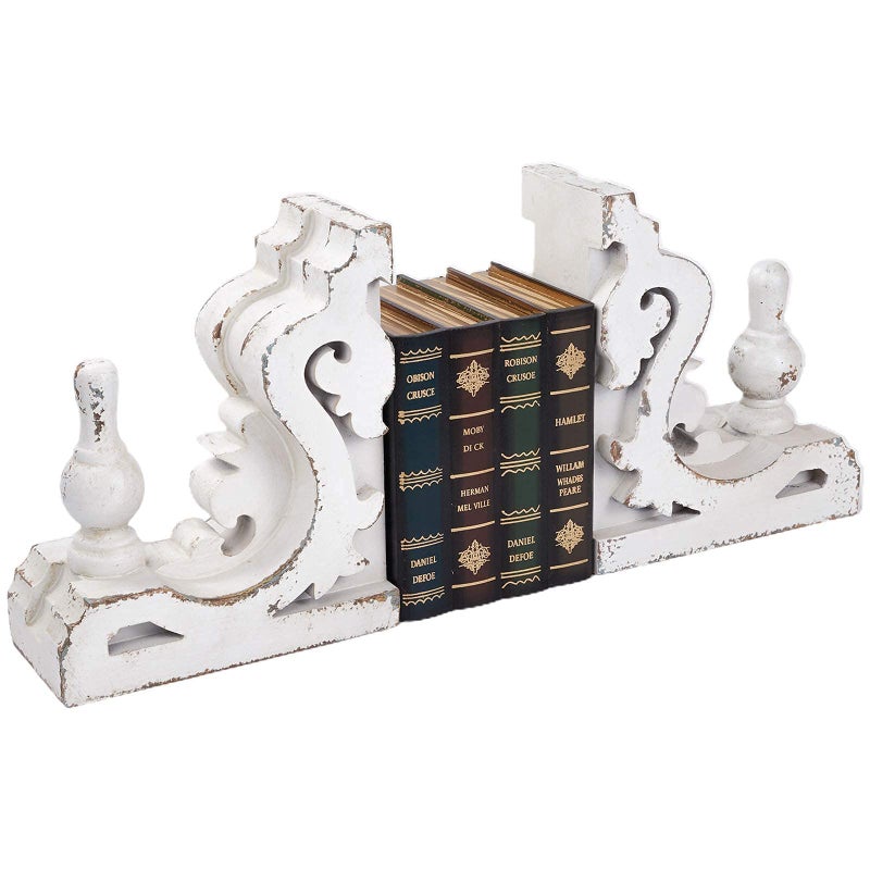 Distressed White Bookends Corbel Wall Shelf Vintage Decorative Bookends Bookends for Heavy Books 1 Pair2 Pieces Rustic Shelf Brackets Book Ends for Home Decorative Farmhouse Look White