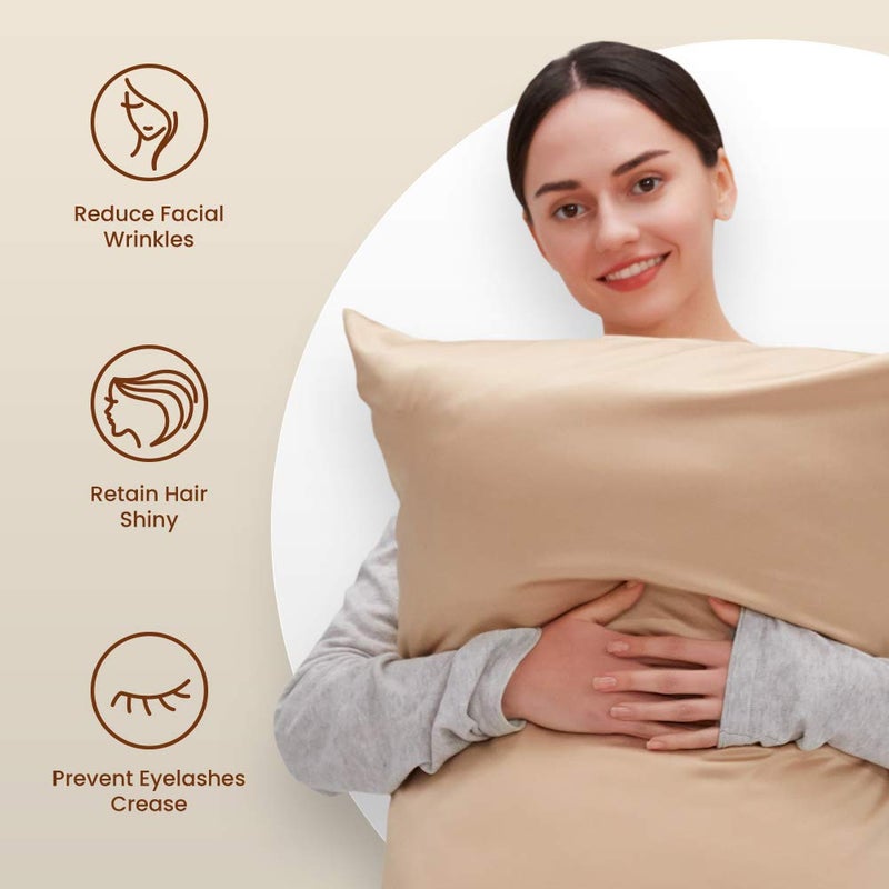 SLEEP ZONE Satin Pillowcase for Hair and Skin (Almond Buff, 20x40 Inches) - NanotexÂ® Ultra Soft Silky Pillowcase Set of 2 - Satin Pillow Covers with Envelope Closure - Gift Choice for Girls and Women - Image 3