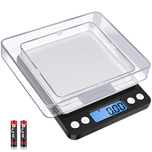 Diyife Digital Kitchen Scale 500g001g High Precision Cooking Food Scale Mini Gram Scale with LCD Display 2 Trays 6 Units Auto Off Tare Function Christmas Gift Batteries Included Black