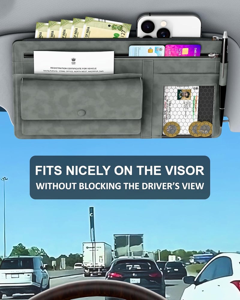 FEDUS Pack of 2 Premium Car Sun Visor Organizer and Storage Car Document Holder, Sunglasses Holder for Car, Car All New Accessories Multipocket Pouch Auto Interior Accessories for Truck, SUV,Van - Image 3
