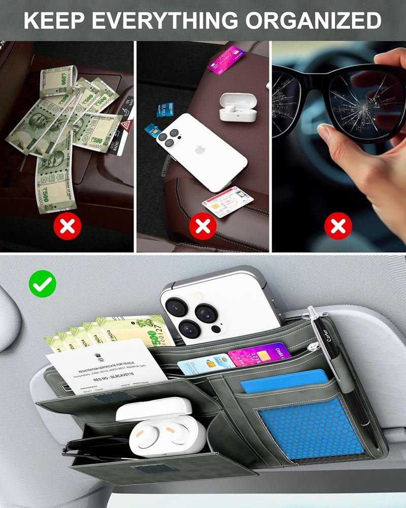 FEDUS Pack of 2 Premium Car Sun Visor Organizer and Storage Car Document Holder, Sunglasses Holder for Car, Car All New Accessories Multipocket Pouch Auto Interior Accessories for Truck, SUV,Van - Image 2