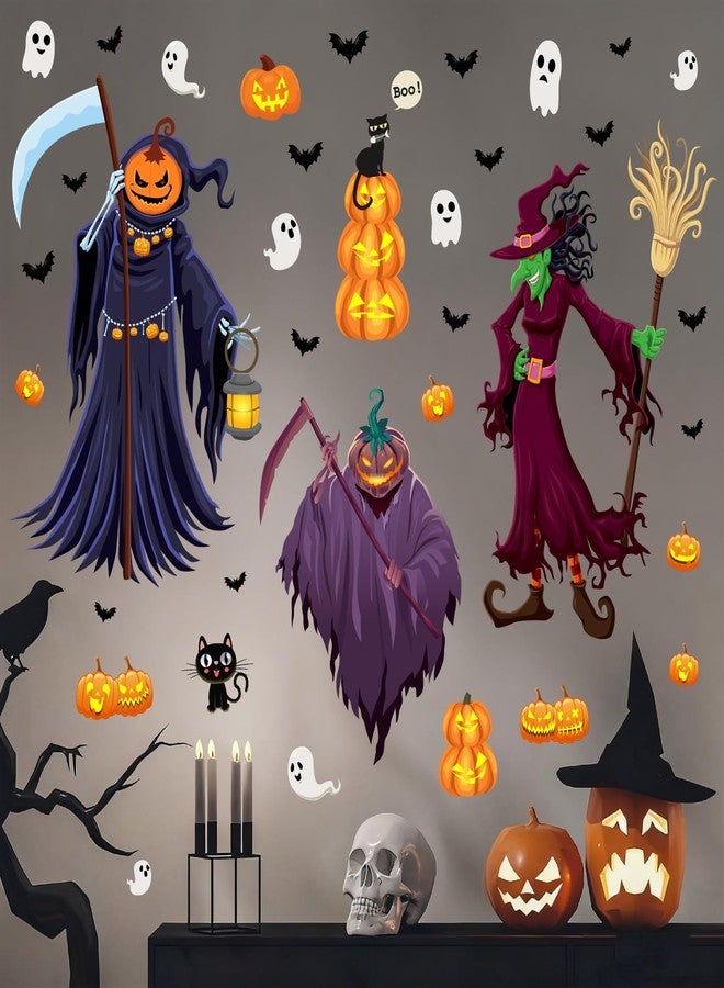 HATARU Halloween Wall Decals Halloween Decoration Sticker for Walls Peel and Stick Spooky Monster Ghost Wall Decal Scary Cat Pumpkin Art Murals Vinyl Stickers for Bedroom Indoor Kids Holiday Party Supplies - Image 1