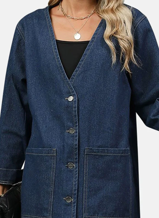 يونيكي Blue Open front Long Sleeve Denim Jacket