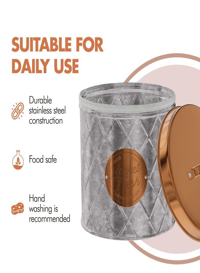 Amici Home Bristol Galvanized Metal Canister | Dry Food Storage Container | Airtight Lid | 84 Ounce Capacity | Farmhouse Décor | Rustic Metal Canister for Kitchen Countertop - Image 2