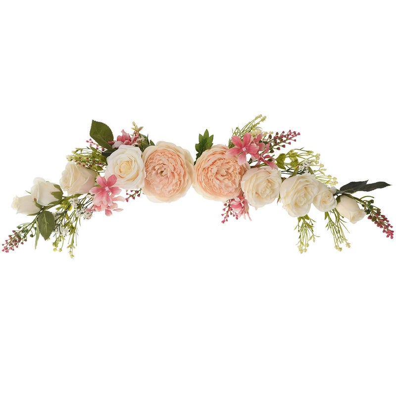 Lvydec Artificial Peony Flower Swag 25 Inch Decorative Swag with Champagne Peony White Rose and Green Leaves for Wedding Arch Front Door Wall Decor
