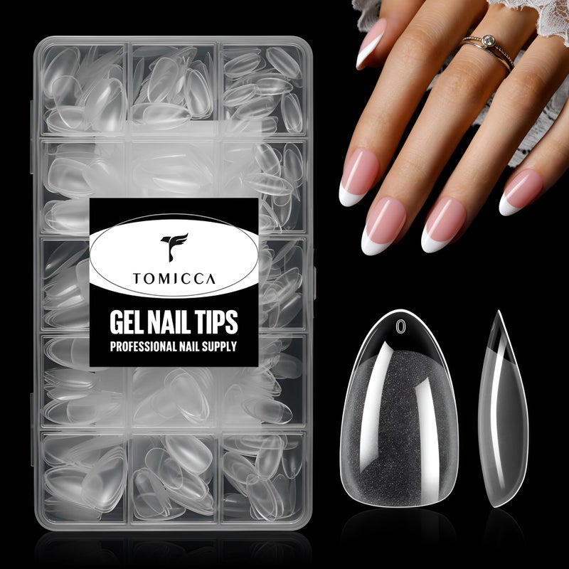 TOMICCA Short Almond Nail Tips, Pre-Shaped Half Matte Clear Full Cover Nail Extension Tips, 240PCS 15 Sizes, Gel Nail Tips for Acrylic/Gel Extensions, Natural Look - Image 1