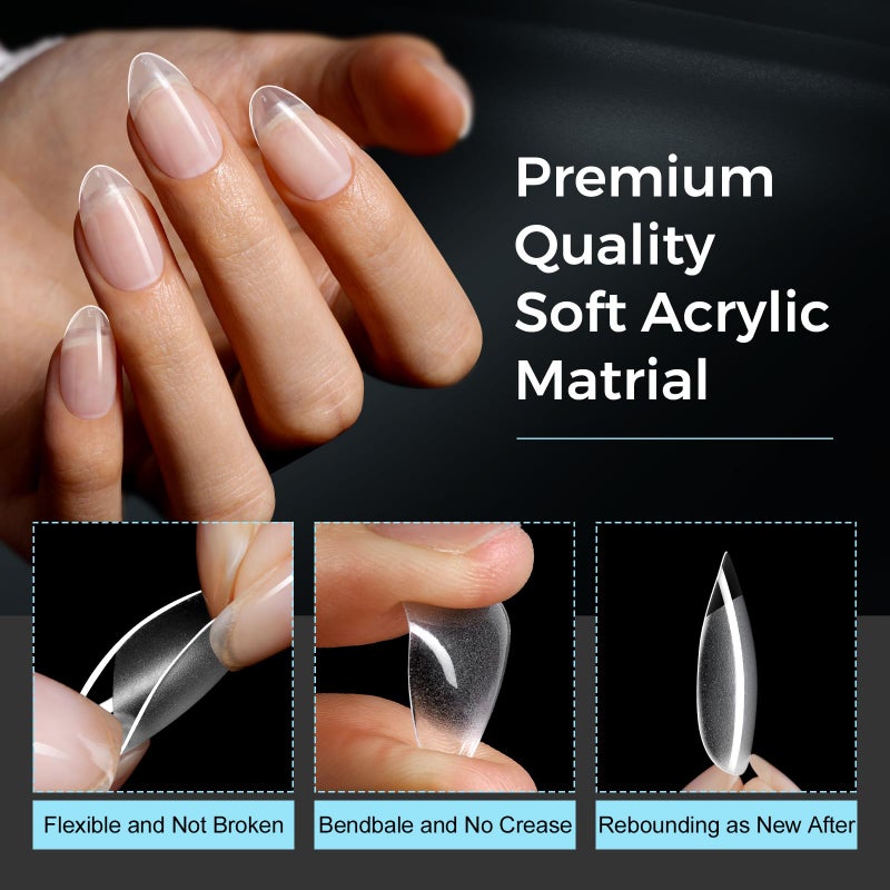 TOMICCA Short Almond Nail Tips, Pre-Shaped Half Matte Clear Full Cover Nail Extension Tips, 240PCS 15 Sizes, Gel Nail Tips for Acrylic/Gel Extensions, Natural Look - Image 4