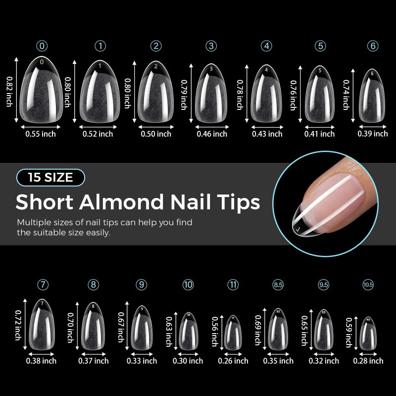 TOMICCA Short Almond Nail Tips, Pre-Shaped Half Matte Clear Full Cover Nail Extension Tips, 240PCS 15 Sizes, Gel Nail Tips for Acrylic/Gel Extensions, Natural Look - Image 5