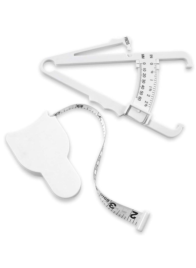 Generic - Body Fat Caliper and Measuring Tape for Body - Skinfold Calipers and Body Fat Tape Measure Tool for Accurately Measuring BMI Skin Fold Fitness and Weight-Loss, (White) - Image 1