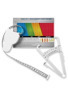 Body Fat Caliper and Measuring Tape for Body - Skinfold Calipers and Body Fat Tape Measure Tool for Accurately Measuring BMI Skin Fold Fitness and Weight-Loss, (White)