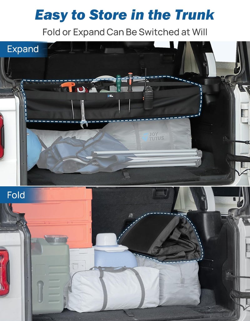 JOYTUTUS PVC Mesh Trunk Organizer Foldable Rear Trunk Cargo Storage for 2007-2026 Wrangler JK JL 4-Door, Interior Luggage Carrier for Camping Trip Gear, Max 22-44 LBS - Image 3