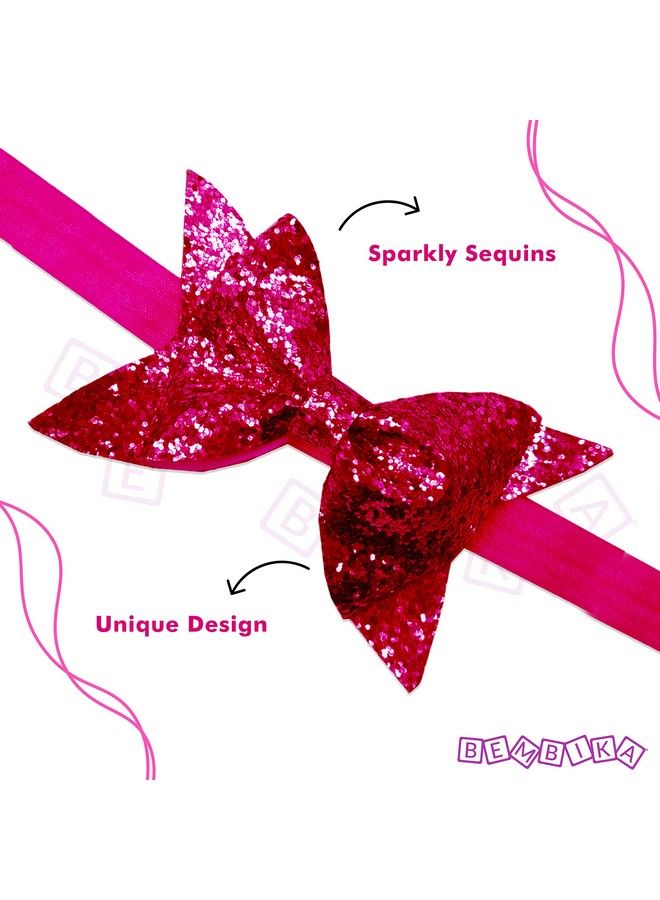 BEMBIKA Bow Headband For Baby Girl Hair Accessories For Girls Baby Girl Headband Glitter Dark Pink - Image 4