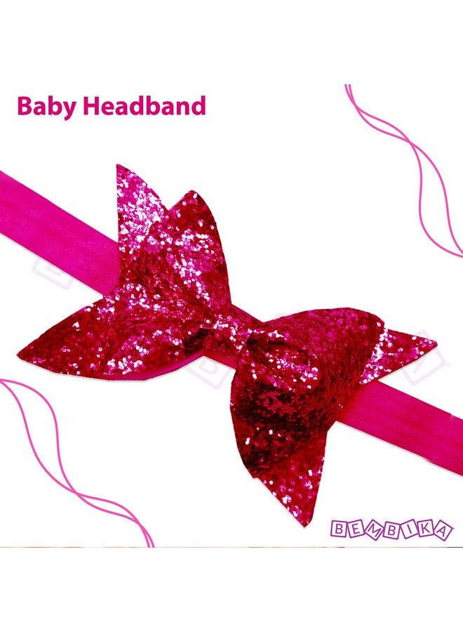 BEMBIKA Bow Headband For Baby Girl Hair Accessories For Girls Baby Girl Headband Glitter Dark Pink - Image 3