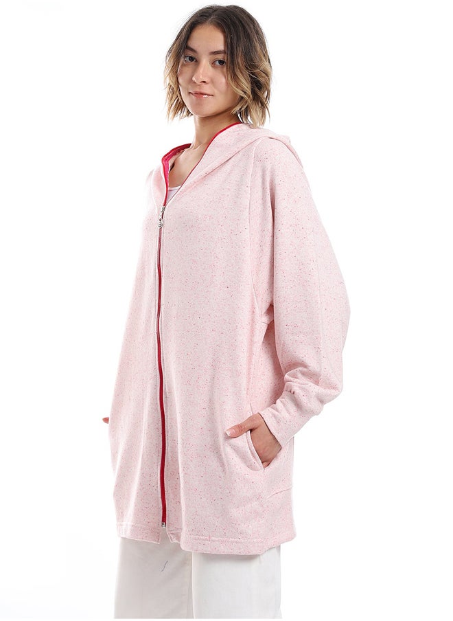 Andora - Zipper Closure Long Sleeves Hoodie_ Shades Of Pink - Image 1