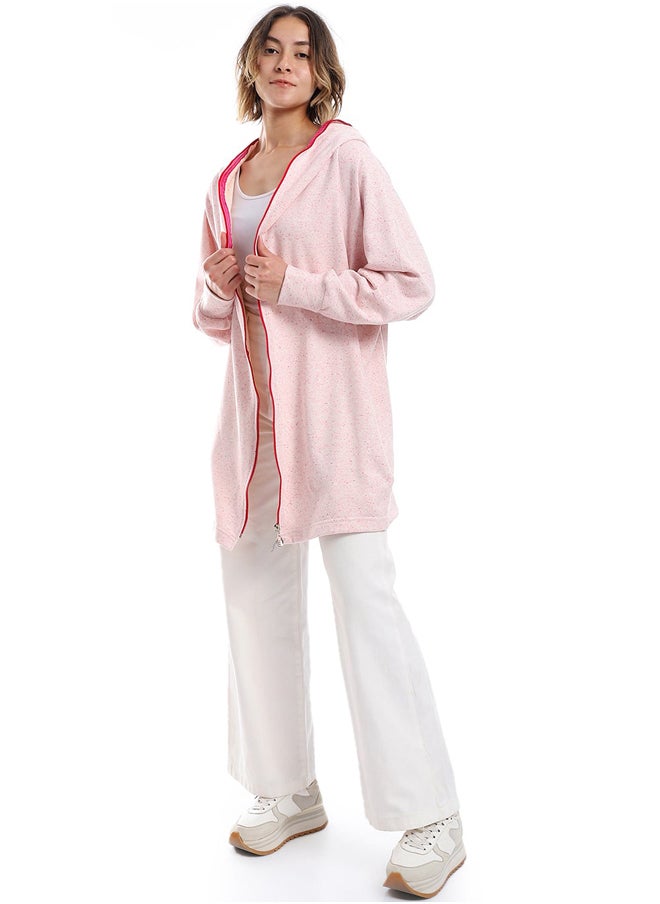 Andora - Zipper Closure Long Sleeves Hoodie_ Shades Of Pink - Image 1