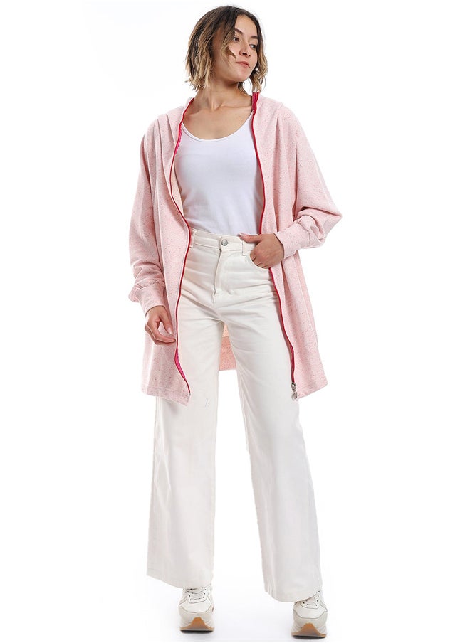 Andora - Zipper Closure Long Sleeves Hoodie_ Shades Of Pink - Image 1