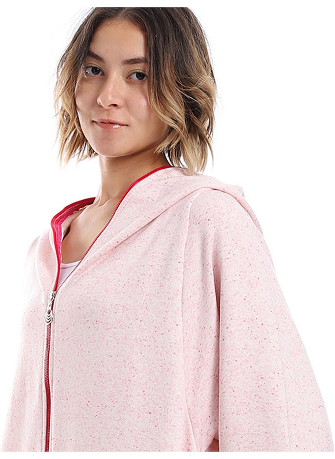 Andora - Zipper Closure Long Sleeves Hoodie_ Shades Of Pink - Image 1