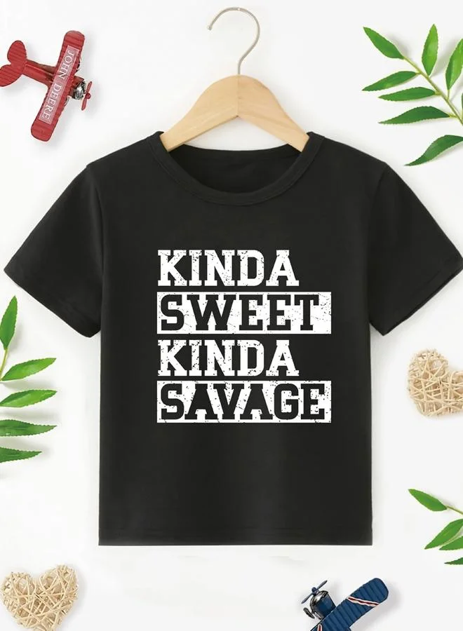 Take Two Take Two Boys Slogan Print Round Neck T-Shirt