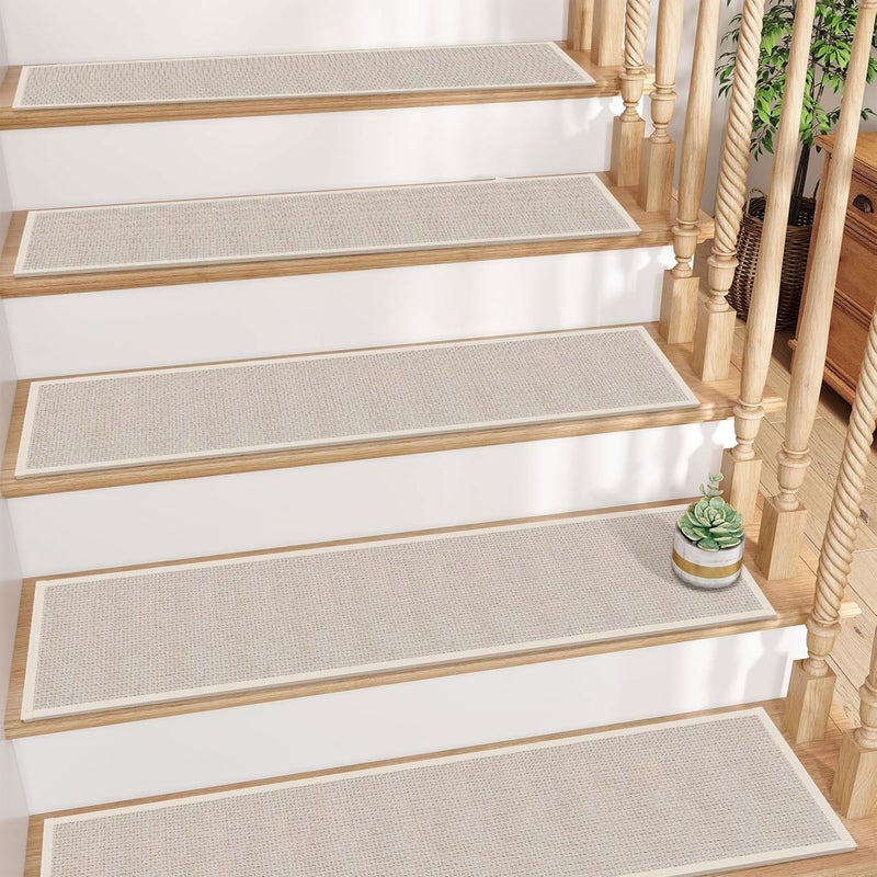 GOYLSER GOYLSER Non Slip Stair Treads for Wooden Steps Indoor 15pcs Rubber Backed Beige Stair Rugs Pads Removable Stair Mats for Pet Dog Elders and Kids 