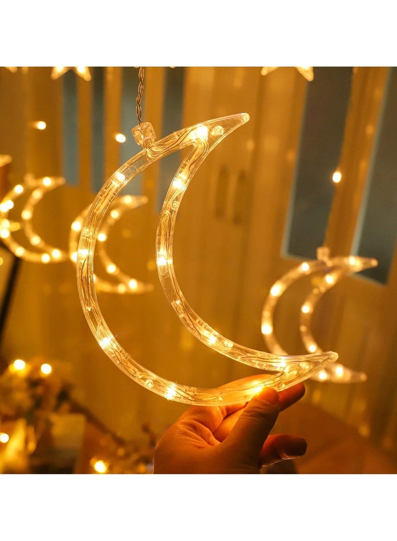 Chocisong Moon Star Curtain Fariy Lights, Home Decorative LED Lights, 8 Lighting Modes, for Bedroom, Wedding, Party Decoration (Warm White) - Image 2