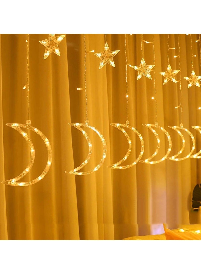 Chocisong Moon Star Curtain Fariy Lights, Home Decorative LED Lights, 8 Lighting Modes, for Bedroom, Wedding, Party Decoration (Warm White) - Image 1