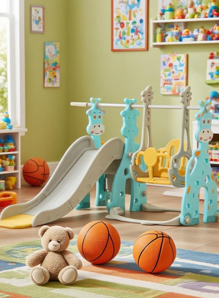 NEWLAN 3-in-1 kids Play Slide Set: Swing, Climbing Ladder & Basketball Hoop - Indoor Outdoor Slide Set for Kids Children Toddler Playground, Boosts Skill Development. Green 180*140*105cm - Image 1