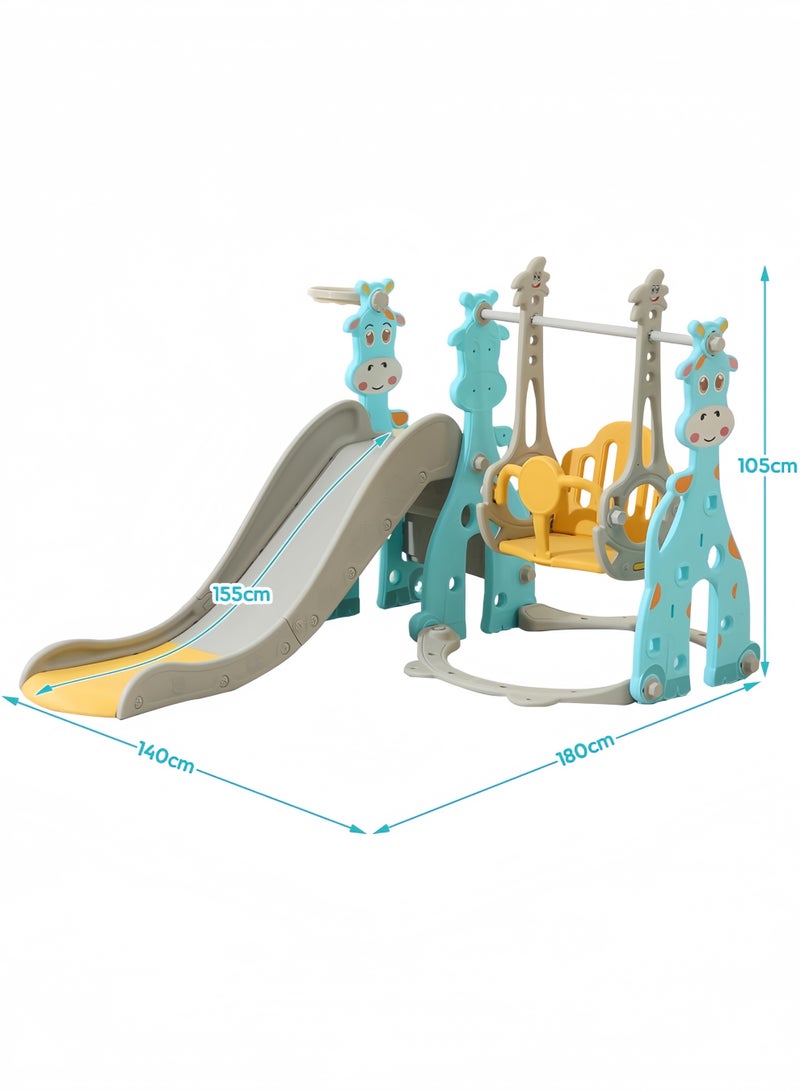 NEWLAN 3-in-1 kids Play Slide Set: Swing, Climbing Ladder & Basketball Hoop - Indoor Outdoor Slide Set for Kids Children Toddler Playground, Boosts Skill Development. Green 180*140*105cm - Image 2