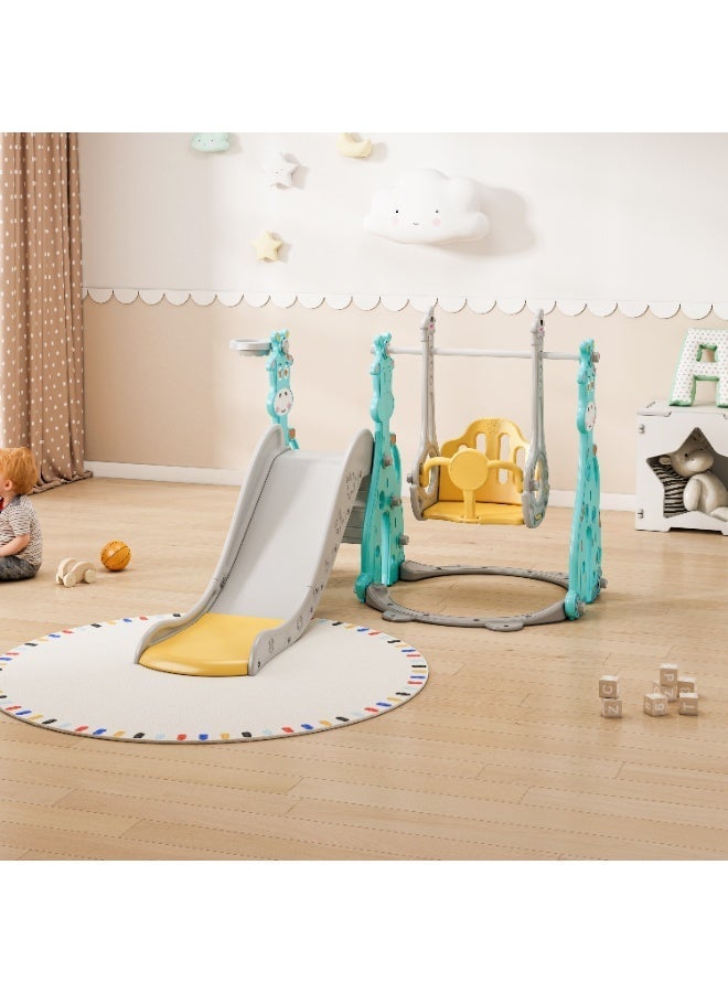 NEWLAN 3-in-1 kids Play Slide Set: Swing, Climbing Ladder & Basketball Hoop - Indoor Outdoor Slide Set for Kids Children Toddler Playground, Boosts Skill Development. Green 180*140*105cm - Image 2