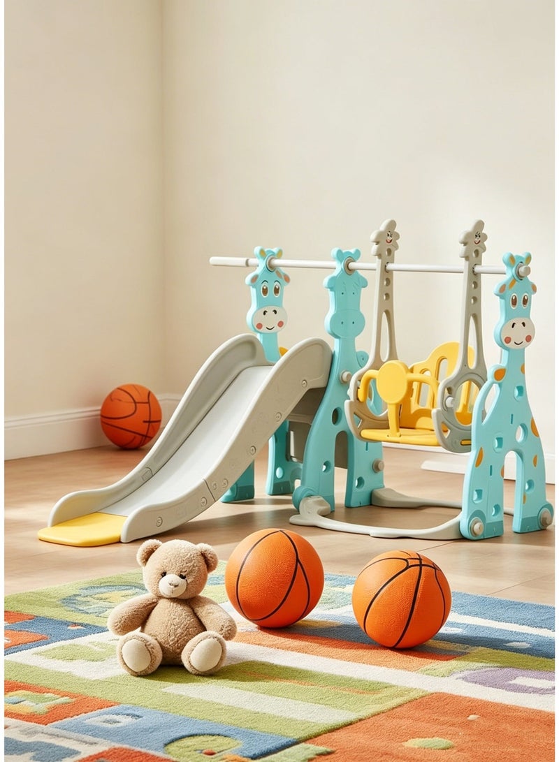NEWLAN 3-in-1 kids Play Slide Set: Swing, Climbing Ladder & Basketball Hoop - Indoor Outdoor Slide Set for Kids Children Toddler Playground, Boosts Skill Development. Green 180*140*105cm - Image 1