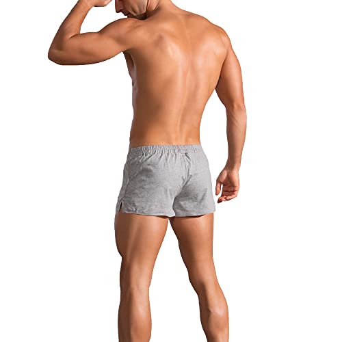 palglg Mens Bodybuilding Shorts 3 Inch Inseam Drawstring Closure Cotton PLN Grey M - Image 2