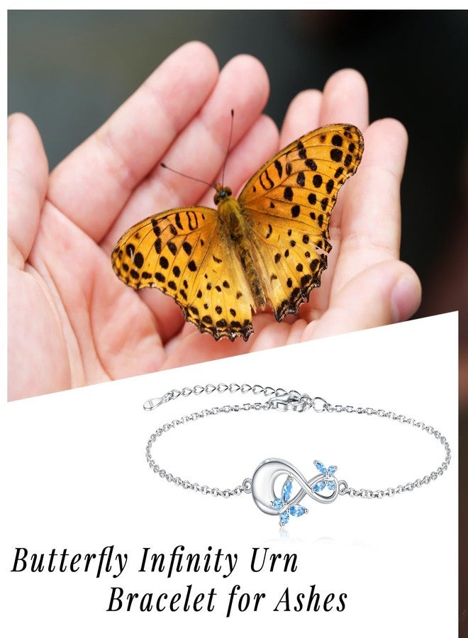 Apotie Sterling Silver Infinity Urn Bracelet for Ashes - S925 Teardrop Cubic Zirconia Cremation Keepsake Jewelry Gift for Women Loss Loved One (Blue CZ Butterfly) - Image 5