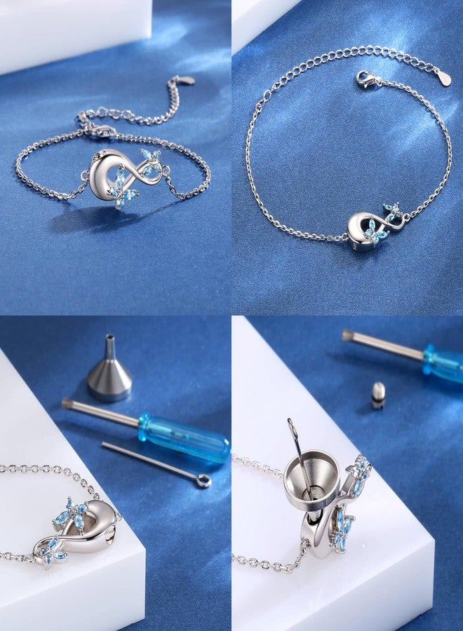 Apotie Sterling Silver Infinity Urn Bracelet for Ashes - S925 Teardrop Cubic Zirconia Cremation Keepsake Jewelry Gift for Women Loss Loved One (Blue CZ Butterfly) - Image 2