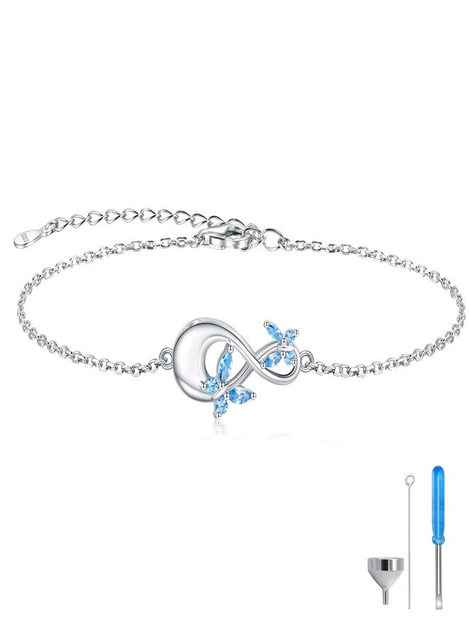 Apotie Sterling Silver Infinity Urn Bracelet for Ashes - S925 Teardrop Cubic Zirconia Cremation Keepsake Jewelry Gift for Women Loss Loved One (Blue CZ Butterfly) - Image 1