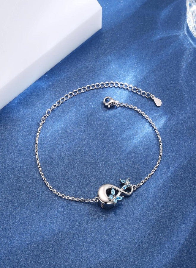 Apotie Sterling Silver Infinity Urn Bracelet for Ashes - S925 Teardrop Cubic Zirconia Cremation Keepsake Jewelry Gift for Women Loss Loved One (Blue CZ Butterfly) - Image 3