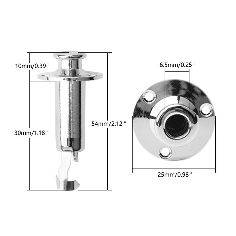 Swhmc Stereo Guitar Bass Barrel Jack Cylinder Output Jacks with 3 Pins Electric Guitar End Pin Stereo Output Jack Socket 1/4inches, Chrome - Image 2